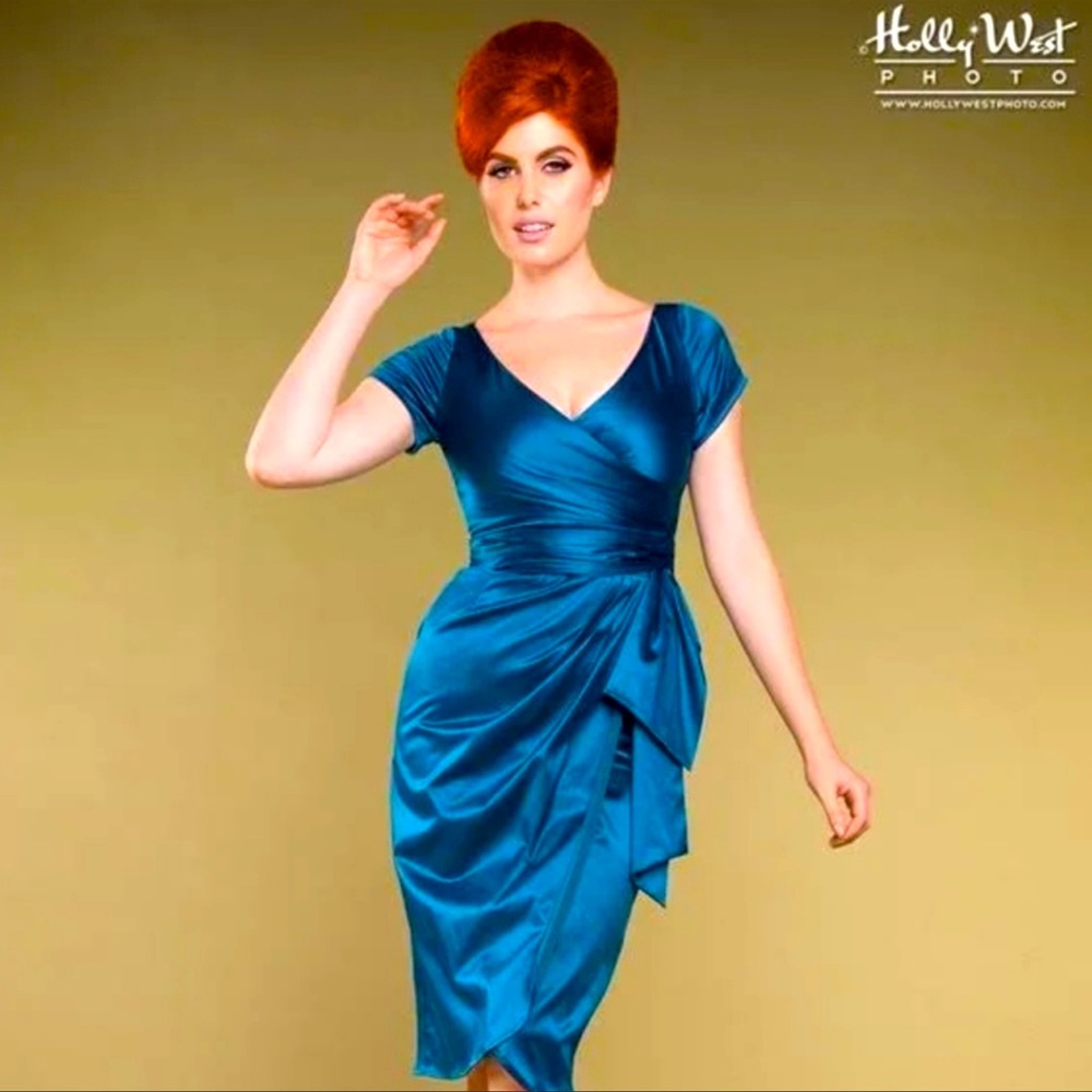 Pinup Couture Ava satin teal dress xs